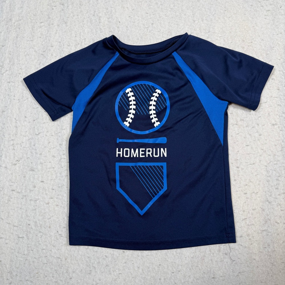 Jumping Beans Active Boys 2T Navy Blue Baseball Homerun Graphic T-Shirt Raglan